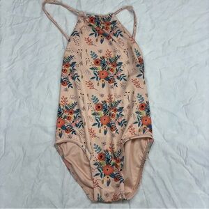 Peek Feather & Arrow Peach Orange Floral One-Piece Swimsuit‎ Size 6/7 VGUC